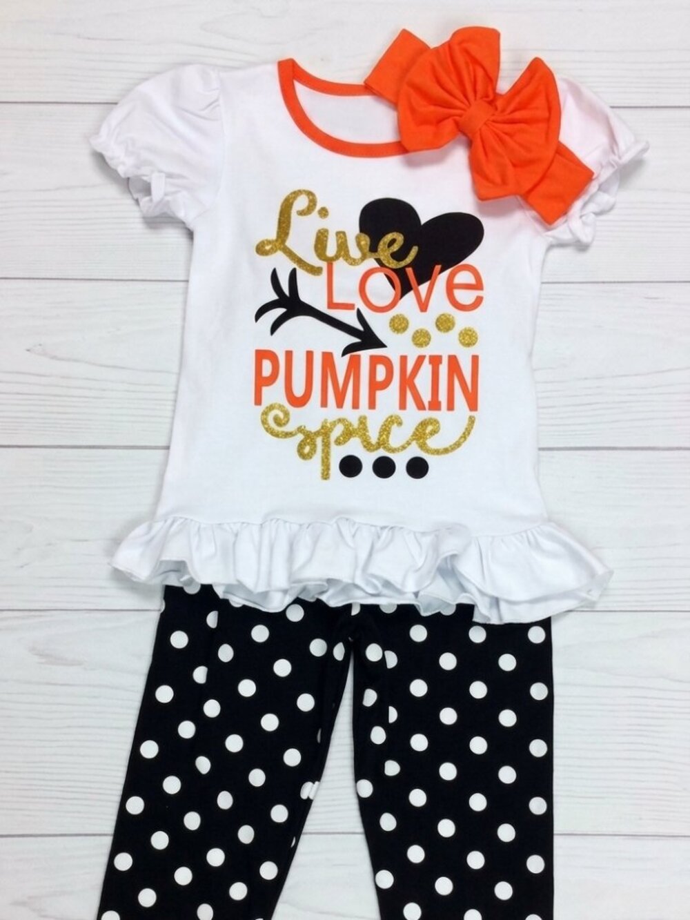 Girl's Size 7 Fall Live Love Pumpkin Spice Boutique Outfit